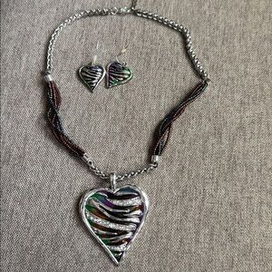 Colorful Heart Pendant Necklace and Earring Set